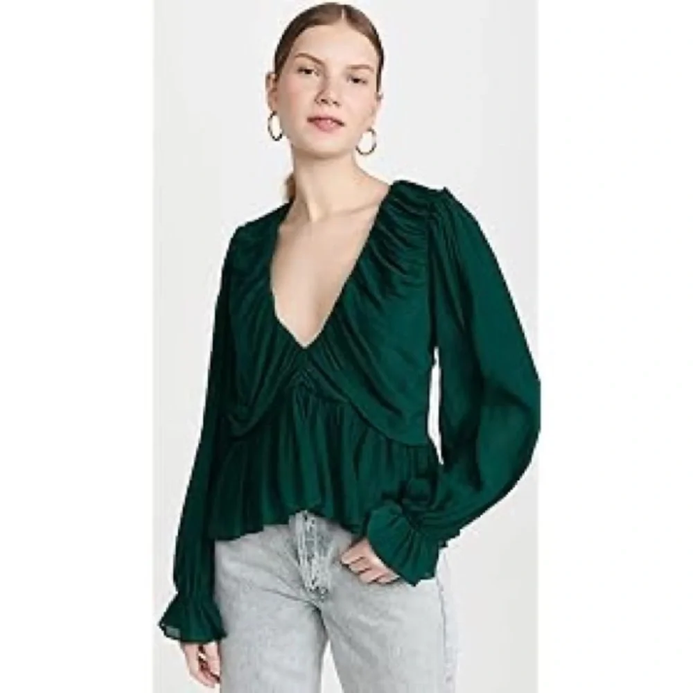 Free People | Daia Ruched Peplum Top in Garden Gem Green Size Small (4-6) - Picture 3 of 11